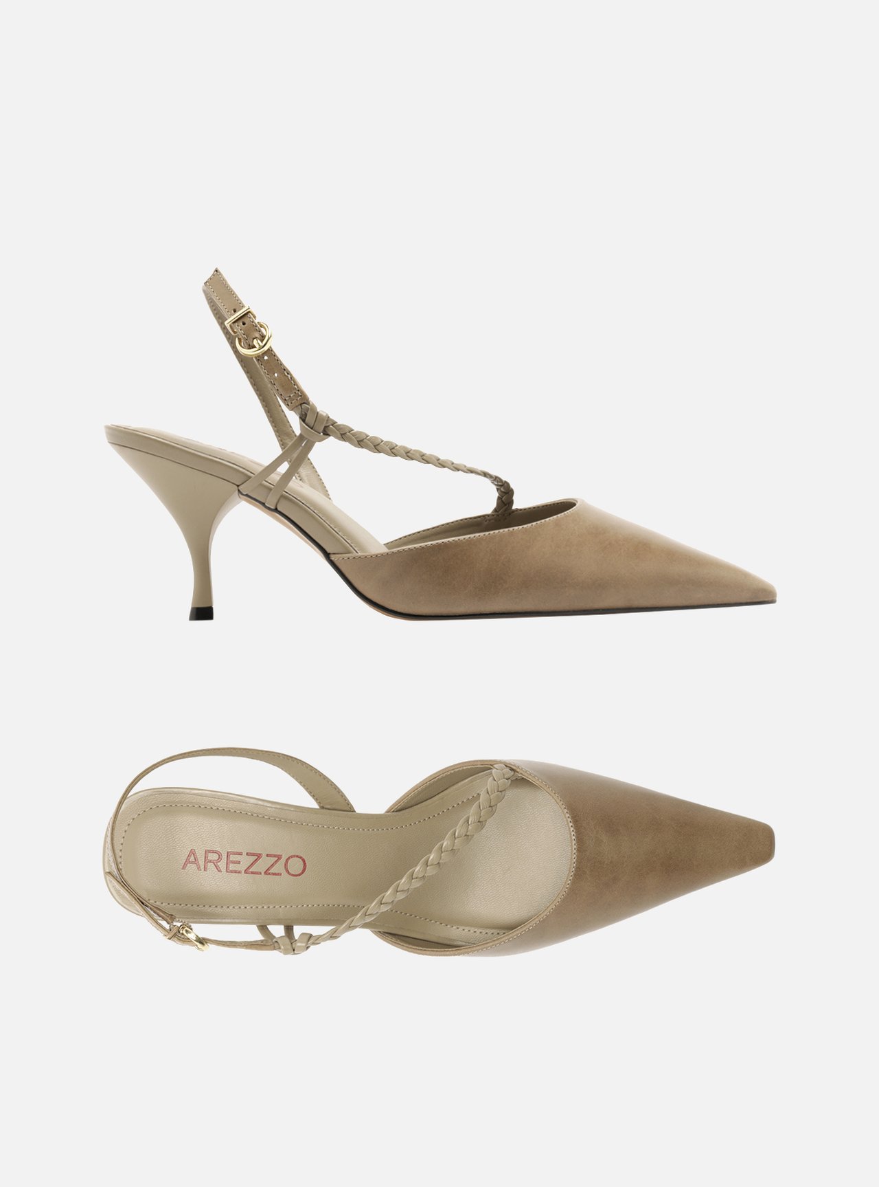 Scarpin Marrom Salto Bloco Tiras Trançadas Slingback — foto 6
