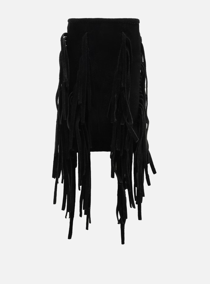 Mini Bag Preta Suede Franjas Porta-Celular