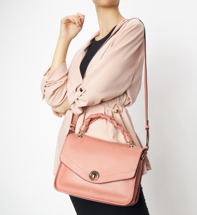 Bolsa Satchel Couro Patricia Grande Rosa