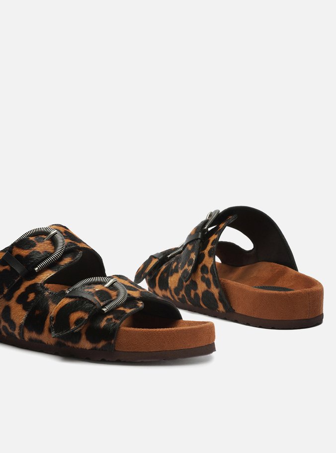 Sandália Papete Animal Print Fivelas