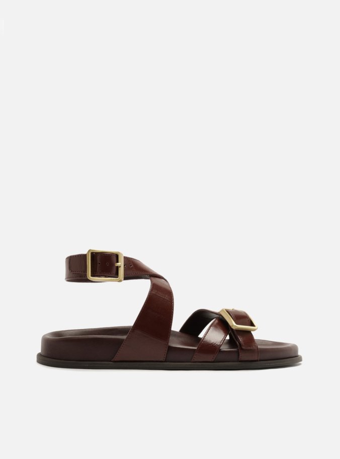 Sandália Papete Bordô Couro Riscas Fivelas