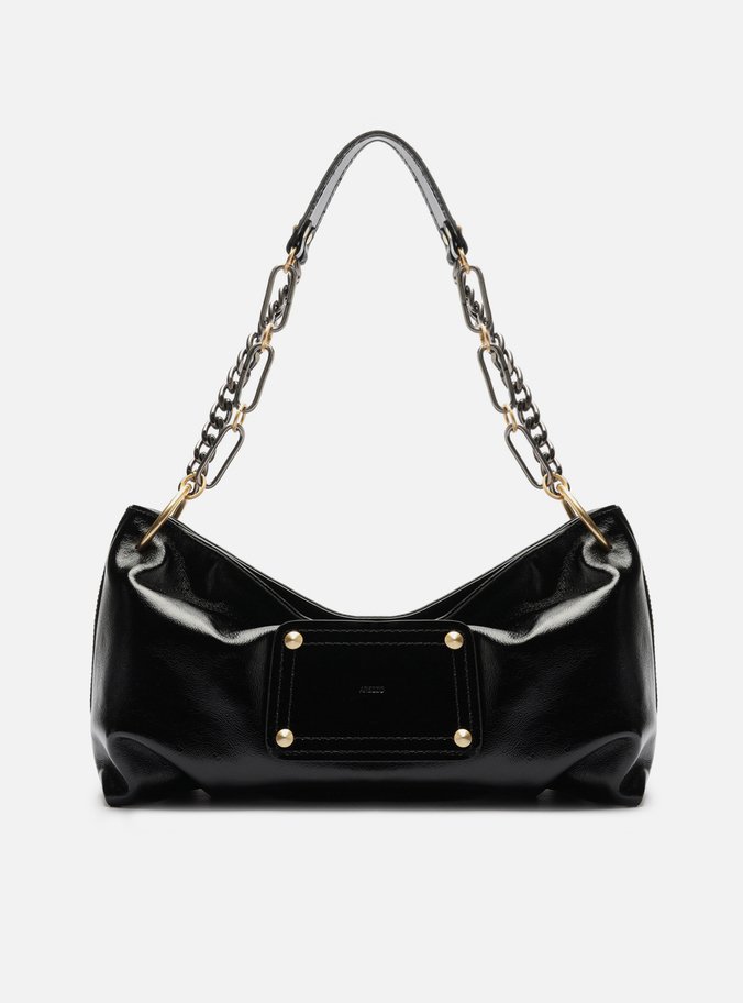 Bolsa Shoulder Preta Couro Glossy Média