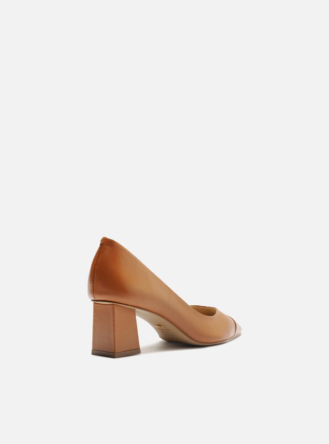 Scarpin Marrom Couro Salto Bloco Bico Fino