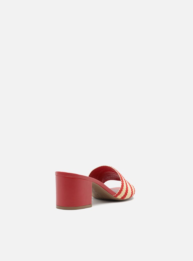 Tamanco Vermelho Listras Crochê