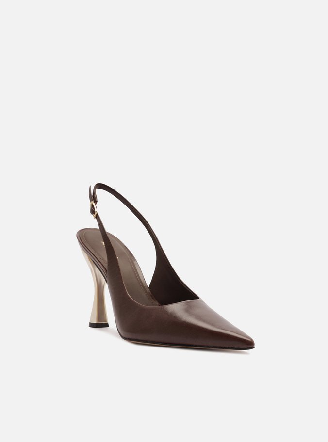 Scarpin Marrom Cacau Couro Salto Alto Slingback
