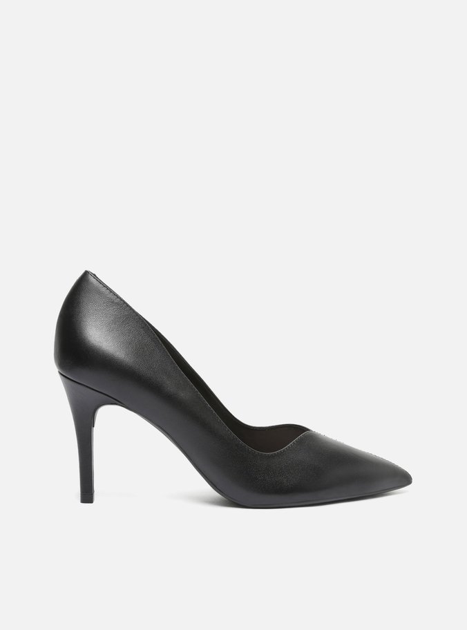 Scarpin Preto Couro Salto Médio Fino Detalhe