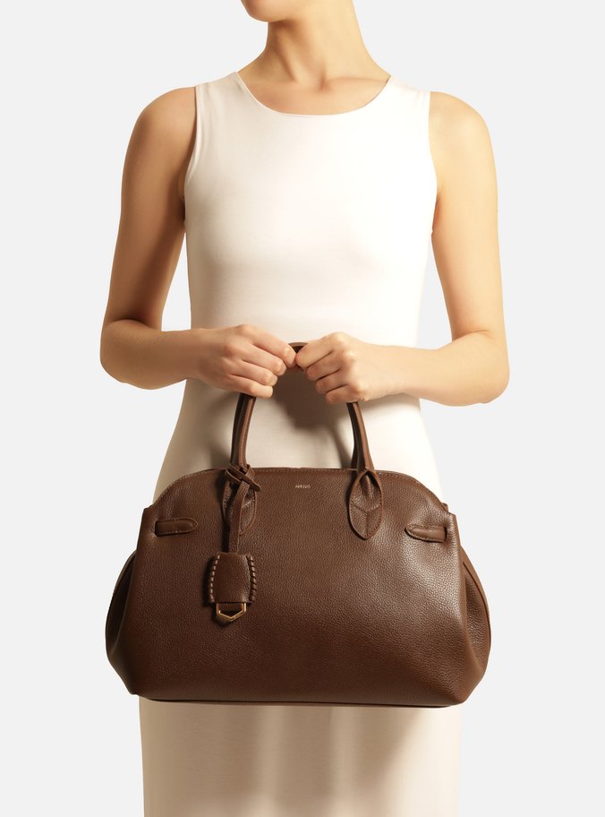 Bolsa Tote Marrom Couro Grande Arredondada