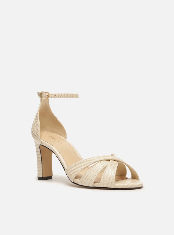 Sandália Off-White Textura Salto Bloco Tiras