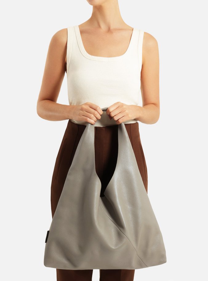 Bolsa Hobo Cinza Couro Grande Pouch