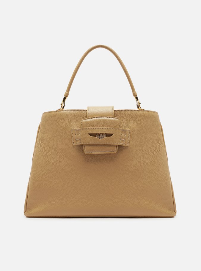 Bolsa Tote Bege Couro Grande Detalhe Moeda