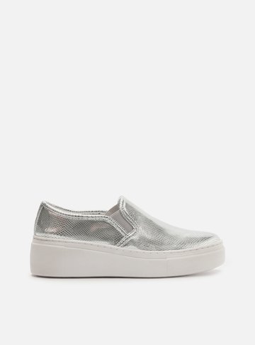 Tênis Slip On Prata Snake Sola Alta Básico
