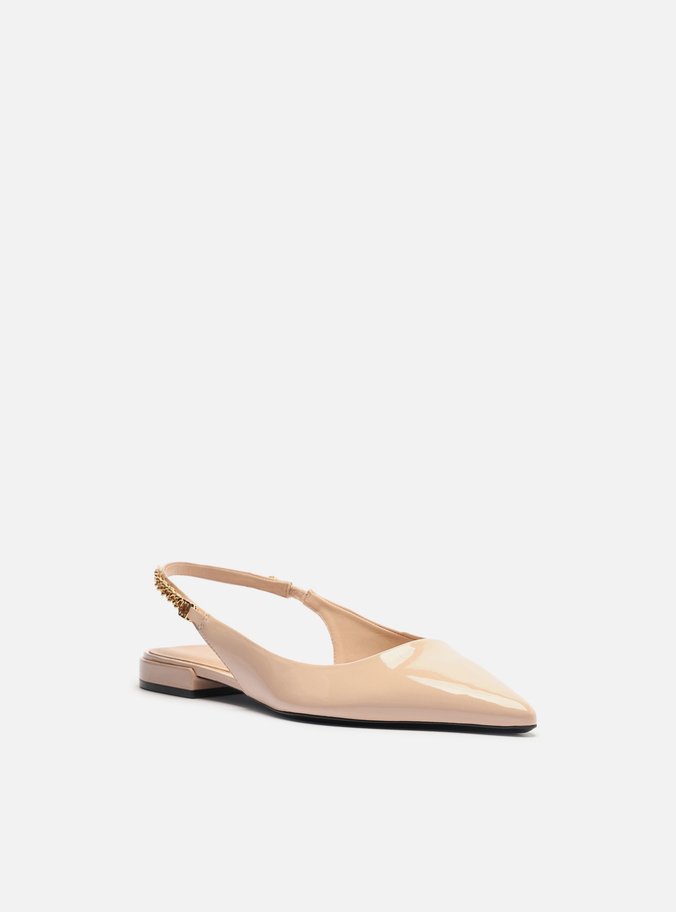 Sapatilha Bege Verniz Slingback Corrente