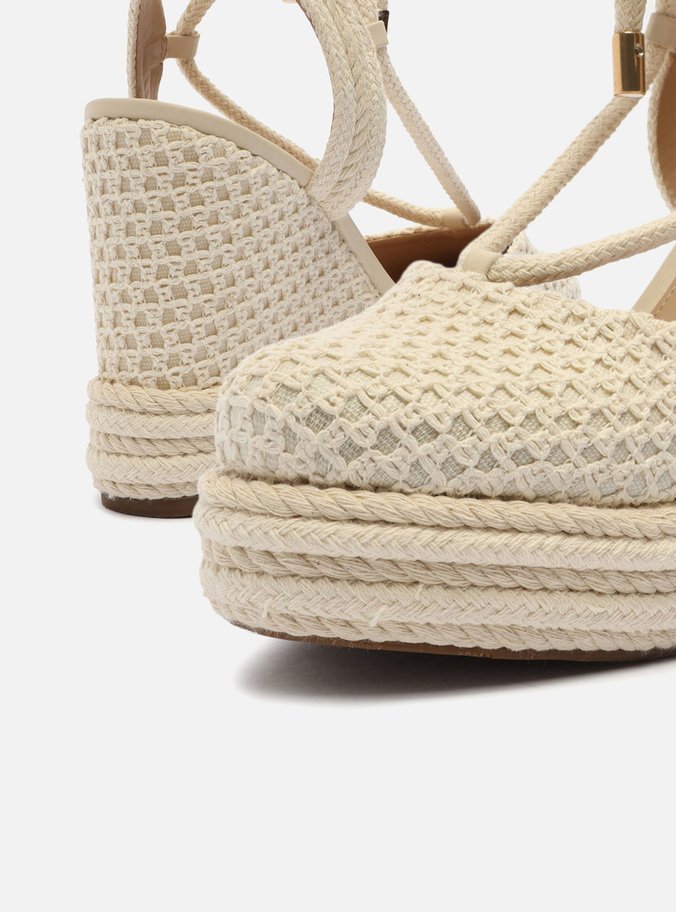 Espadrille Cru Tecido Tramado Amarração