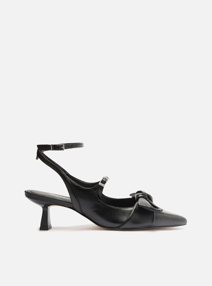 Scarpin Boneca Preto Couro Maxi Laço