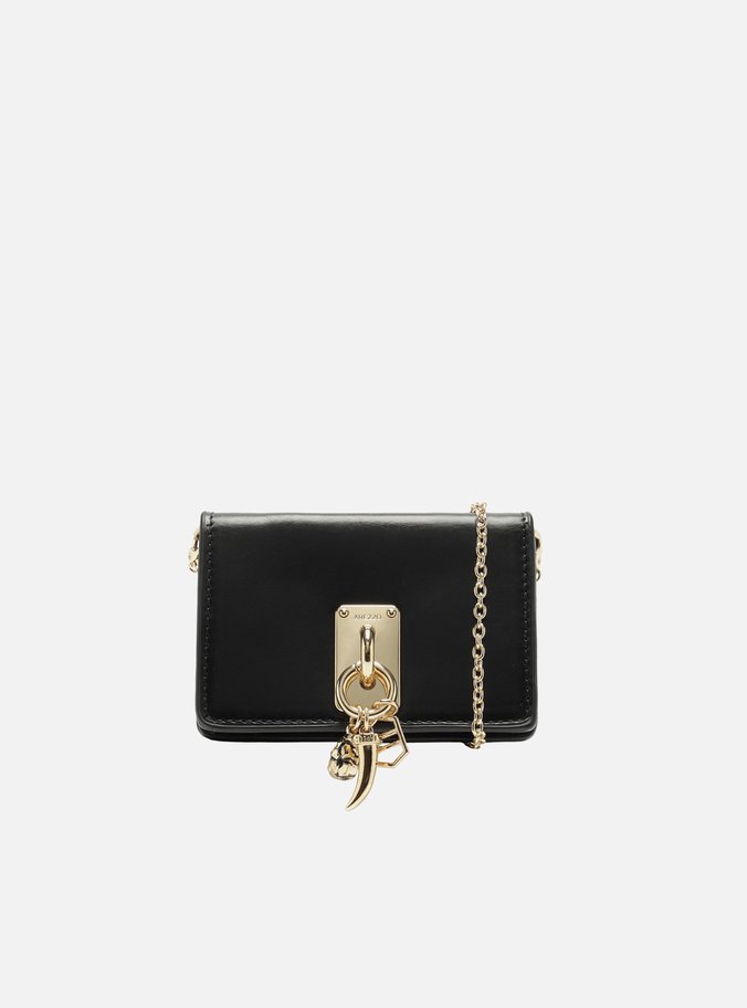 Bolsa Tiracolo Preta Couro Pequena Metal Charms