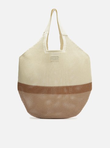 Bolsa Shopping Off-White Colorida Crochê Grande