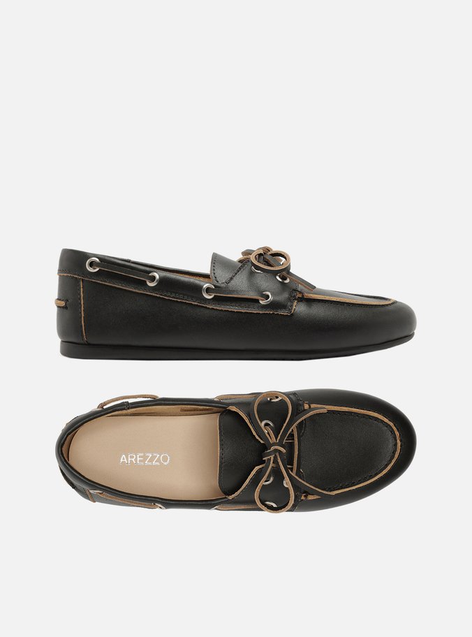 Mocassim Dockside Preto Couro Amarração
