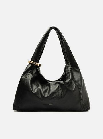 Bolsa Hobo Preta Couro Grande Metal