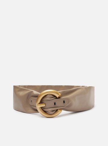 Cinto Bege Couro Soft Fivela Redonda