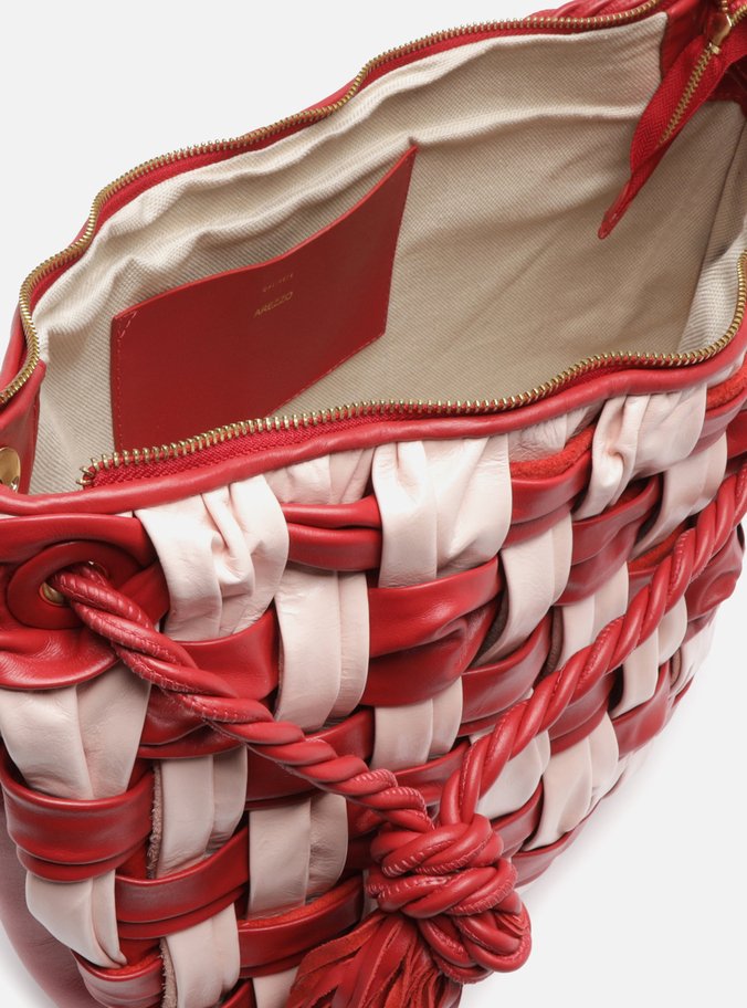 Bolsa Hobo Vermelha Couro Grande Tressê Bicolor