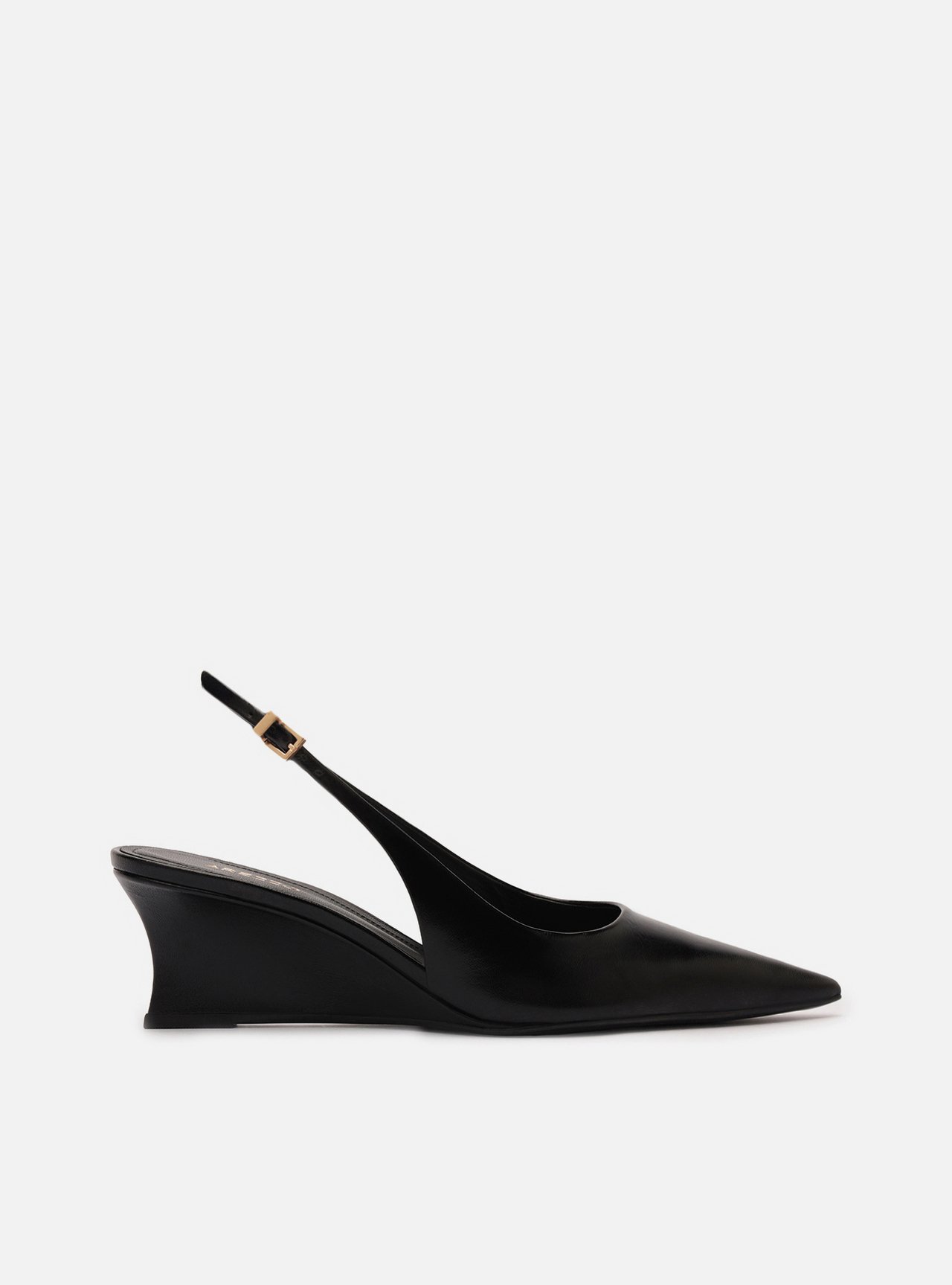 Scarpin Preto Couro Salto Baixo Anabela Slingback — foto 1