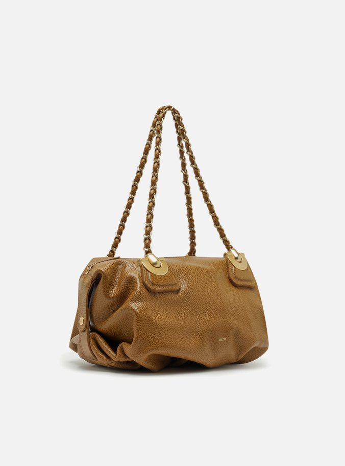 Bolsa Bowling Caramelo Couro Média Franzida