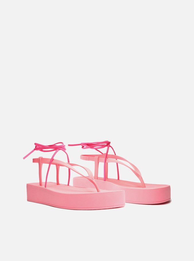 Sandália Rosa Flatform Amarração Bela Brizza