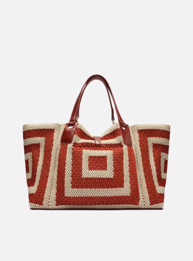 Bolsa Shopping Vermelha Crochê Grande Bicolor