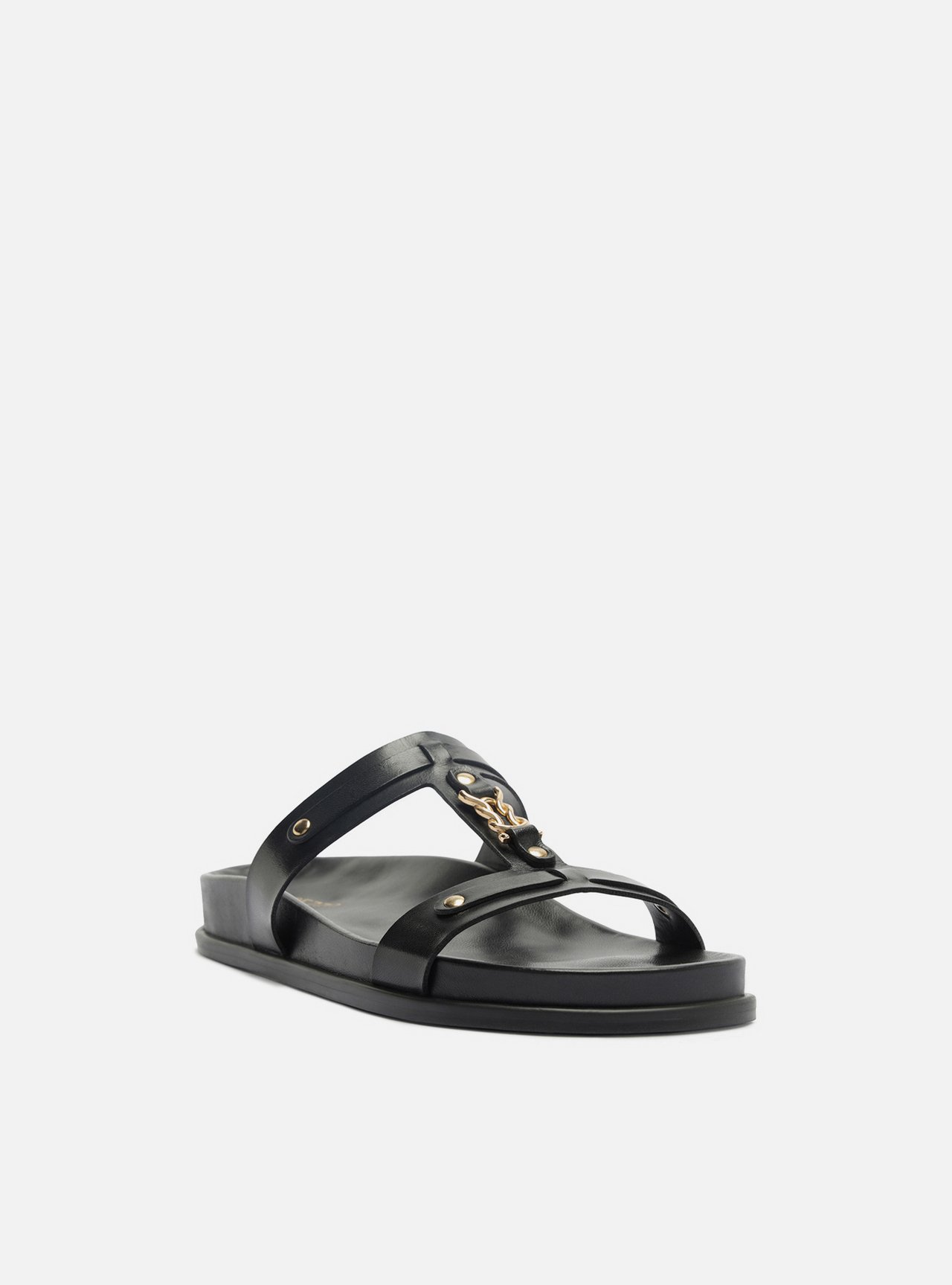 Sandália Papete Preta Couro Flatform Metais — foto 2
