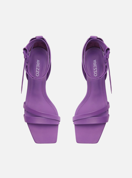 Sandália Roxa Couro Salto Bloco Lace Up