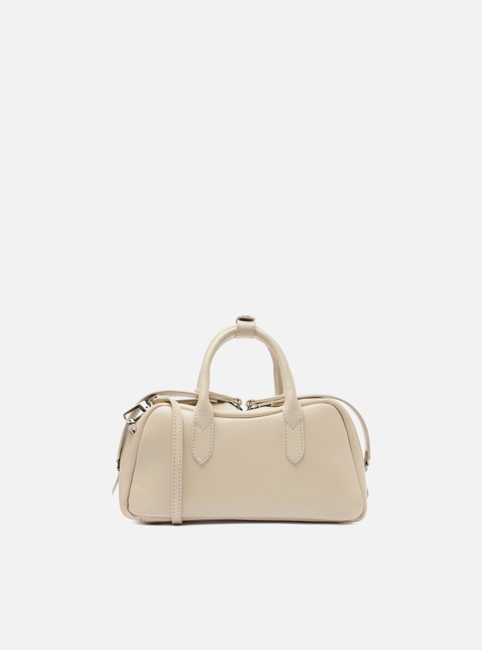Bolsa Tiracolo Branca Couro Pequena Zíper Duplo