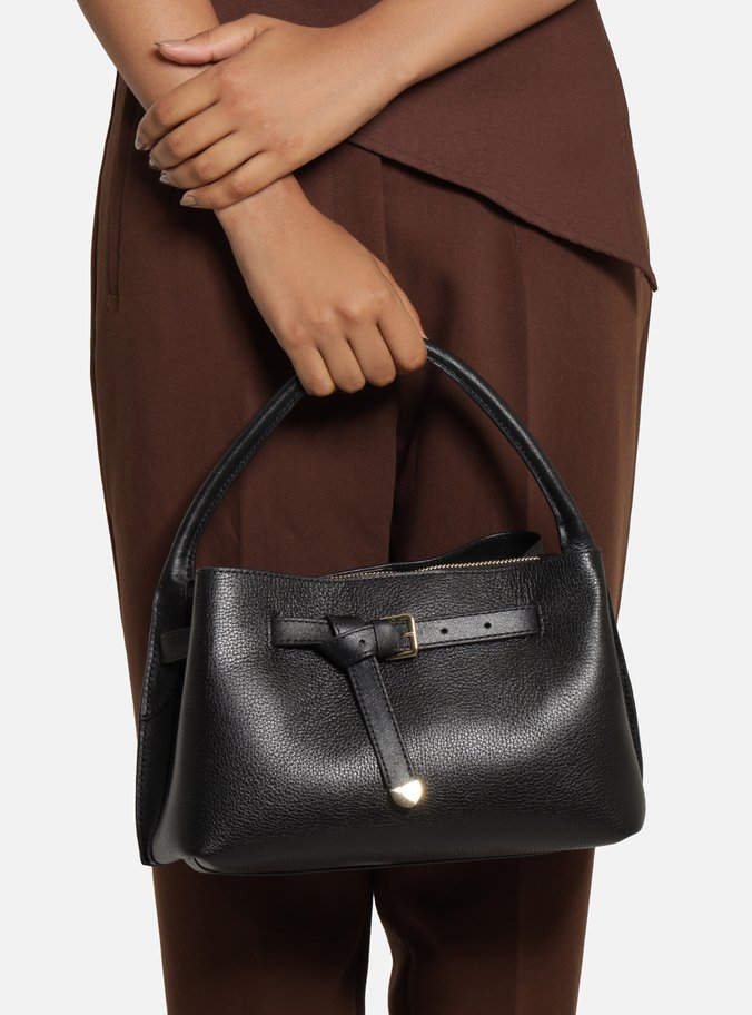 Bolsa Tote Preta Couro Média Fivela