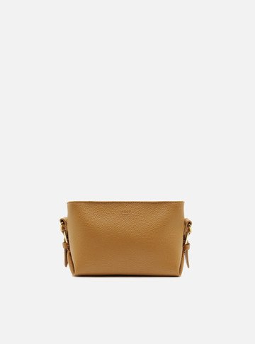 Arezzo — Bolsa Tiracolo Marrom Texturizada Pequena Fivelas