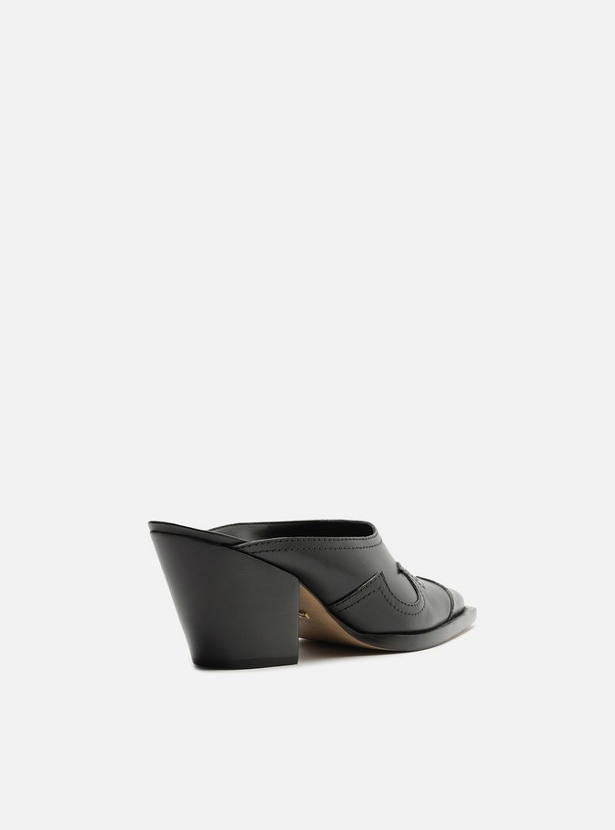 Mule Preta Couro Salto Bloco Western