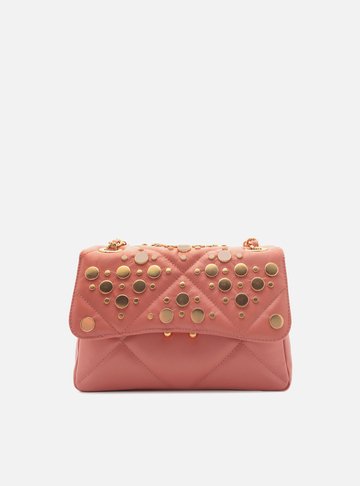 Bolsa Tiracolo Rosa Couro Mizz Média Tachas