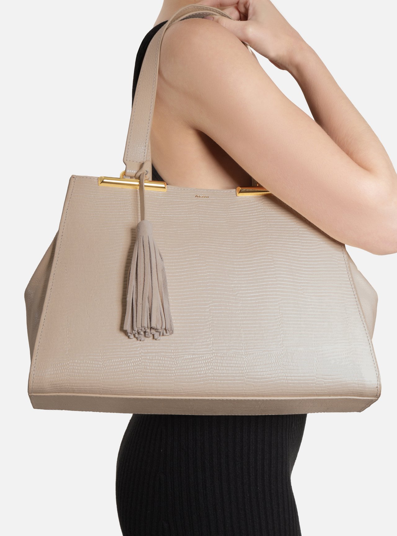 Bolsa Shopping Branca Couro Grande Croco Franja — foto 6