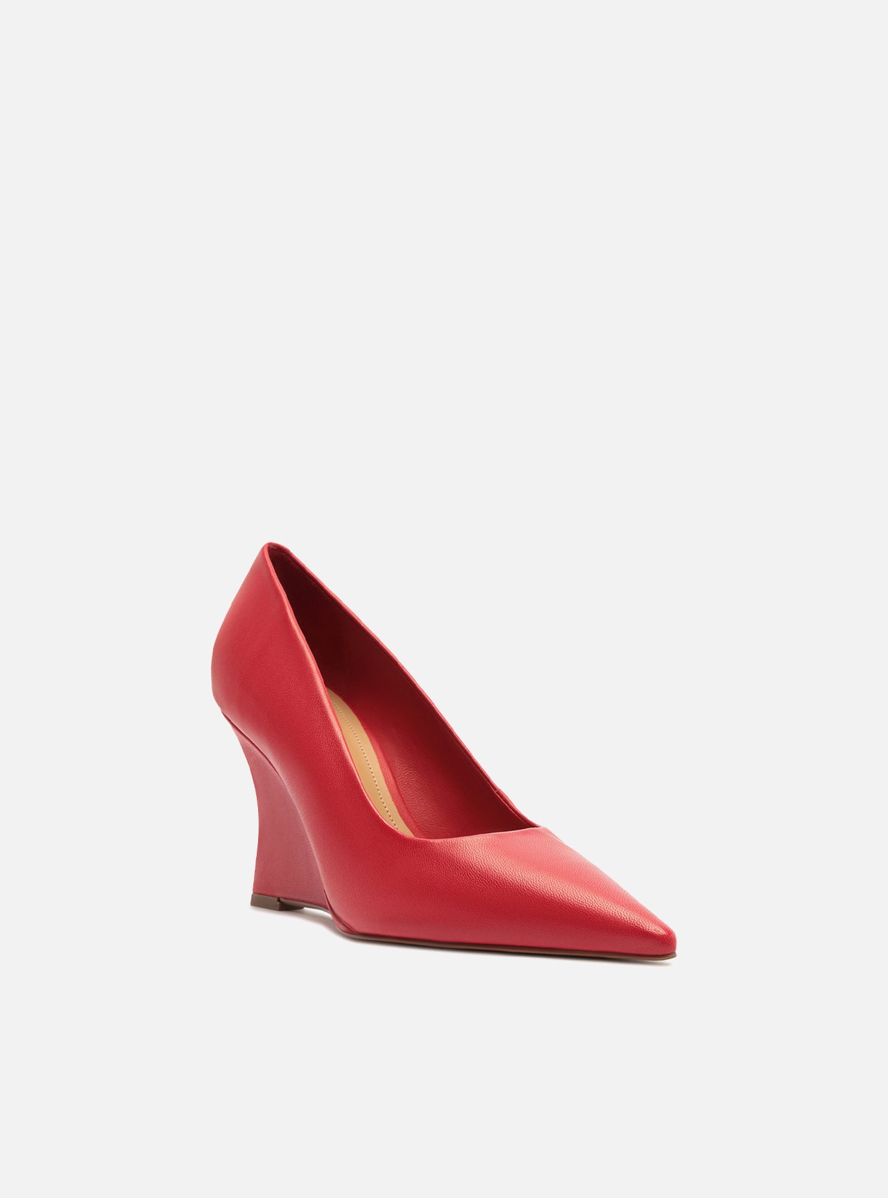 Scarpin Vermelho Couro Salto Anabela Bico Fino — foto 2