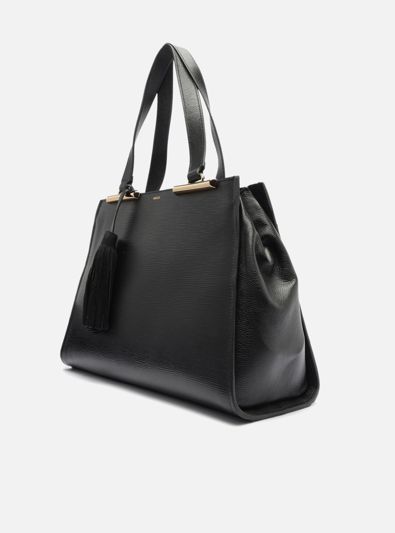 Bolsa Shopping Preta Couro Grande Metal Barbicacho — foto 2