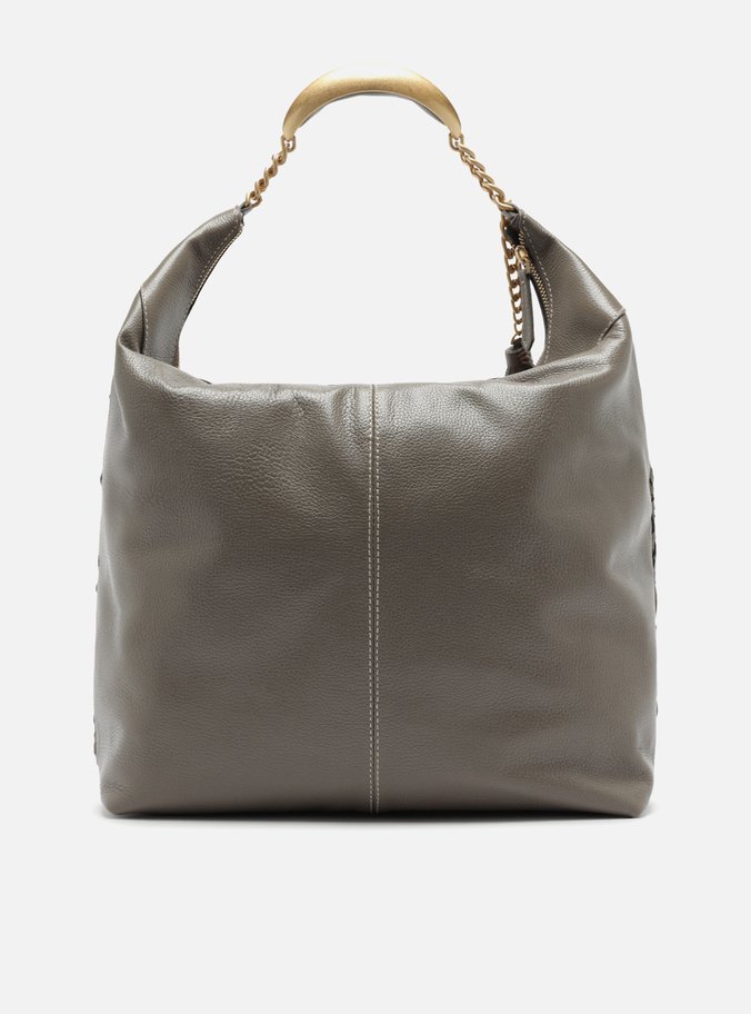 Bolsa Hobo Cinza Couro Tressê Metais Grande