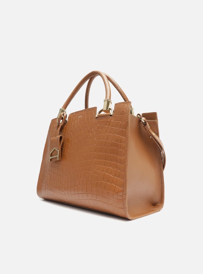 Bolsa Tote Marrom Couro Croco Abbraccio Grande