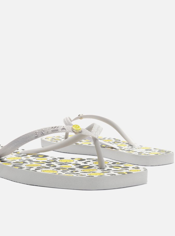Chinelo de Dedo Branco Square Print Smiley