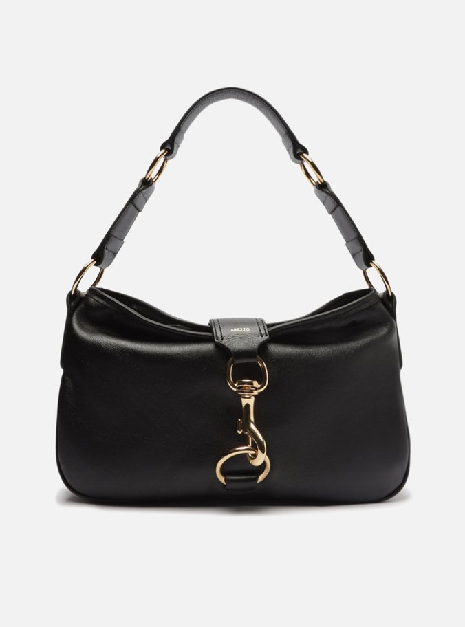 Bolsa Tiracolo Preta Couro Pequena Metais