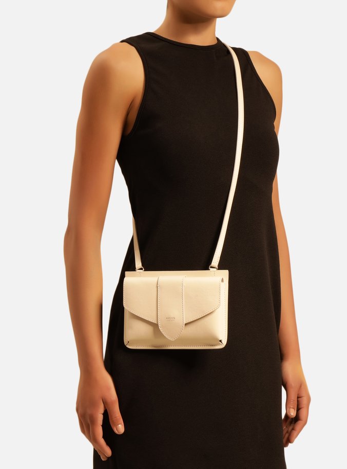 Mini Bolsa Off-White Couro Mel Porta-Celular
