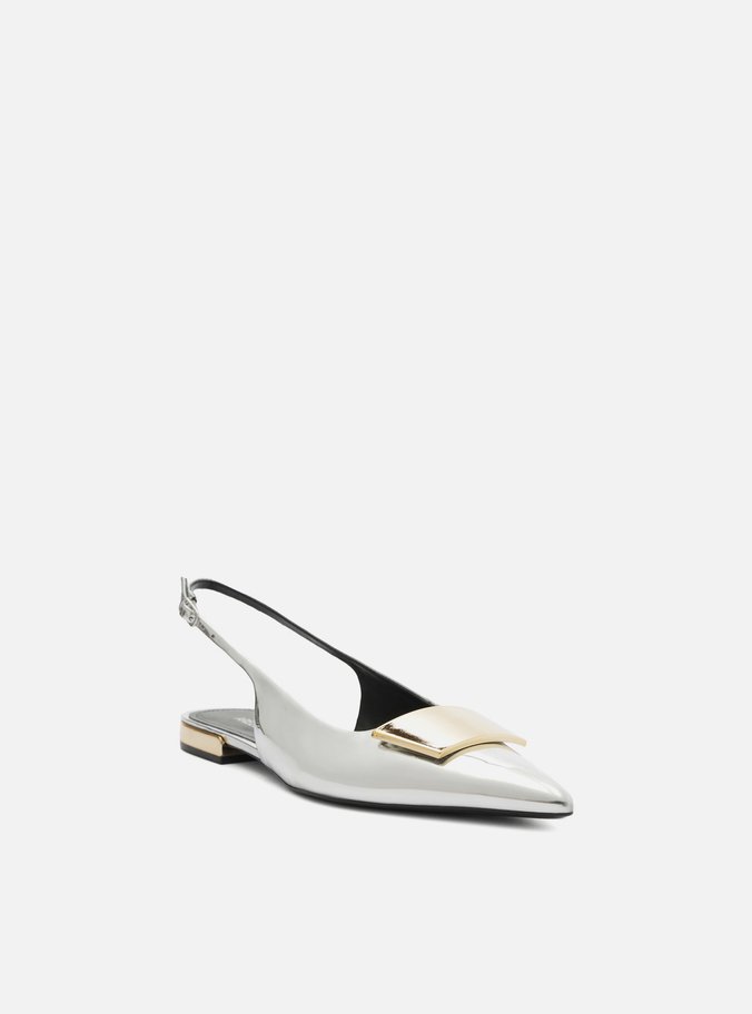 Sapatilha Prata Bico Fino Slingback Aplicação
