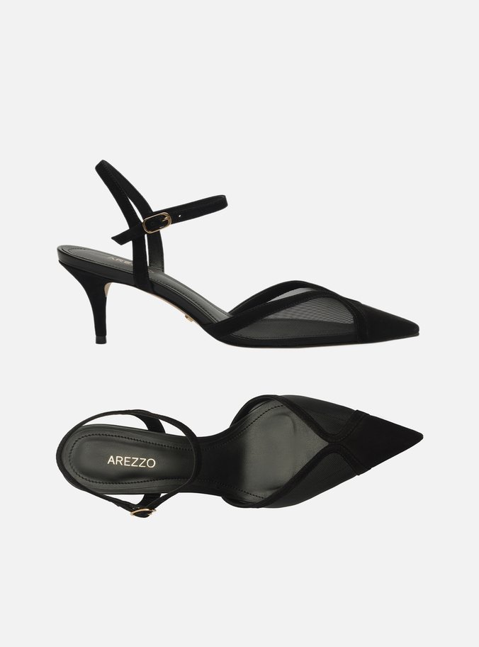 Scarpin Preto Tela Salto Baixo