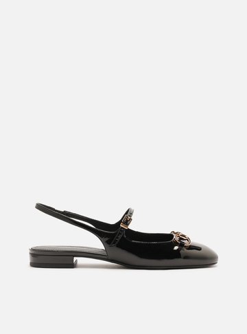 Sapatilha Boneca Preta Verniz Slingback Bridão
