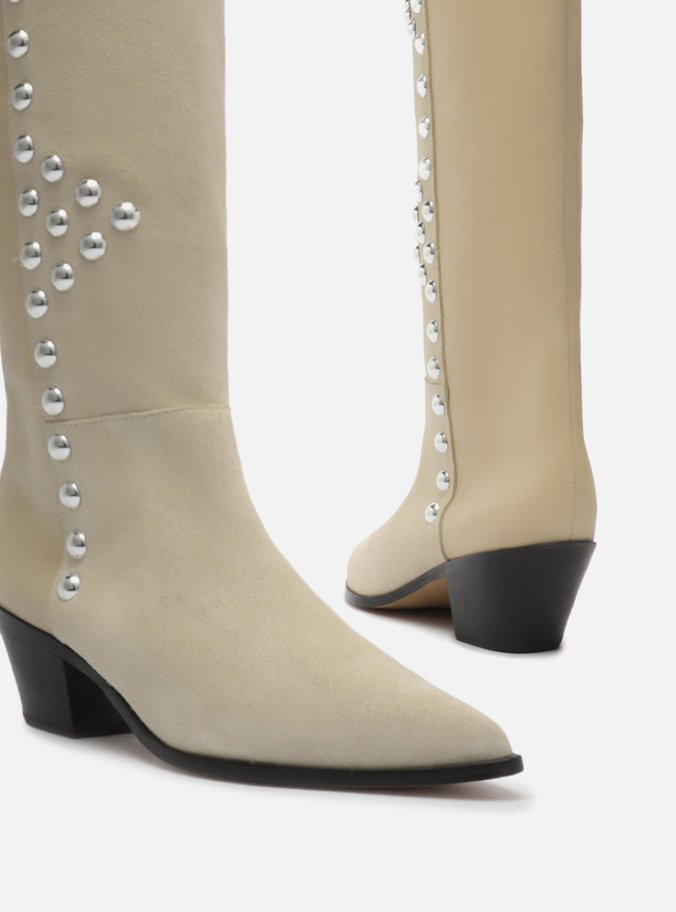 Bota Bege Camurça Cano Longo Western Hazel