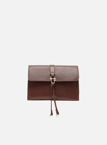Bolsa Tiracolo Marrom Pequena Detalhe Tiras Metal