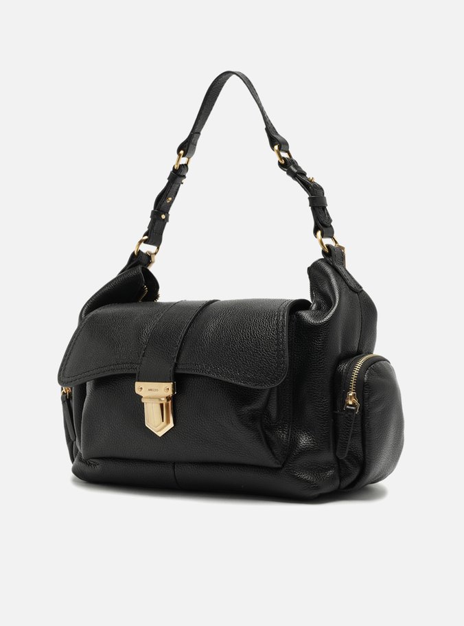 Bolsa Hobo Preta Couro Grande Bolsos
