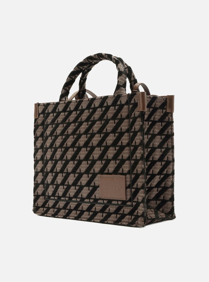 Bolsa Shopping Marrom Jacquard Média Bicolor